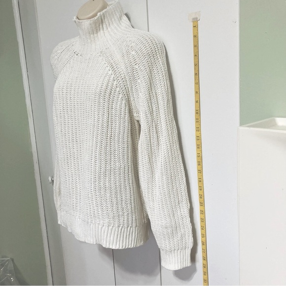 GAP Cotton Ribbed Shaker Knit Funnel Turtleneck Tunic Sweater Creamy White - Picture 6 of 12